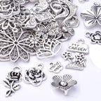 50pcs Mixed Styles Rose Flower Charms Tibetan Alloy Romantic Pendants Flower Beads Connectors Charms for DIY Necklace Bracelet Jewelry Making Birthday Christmas Valentine's Favor