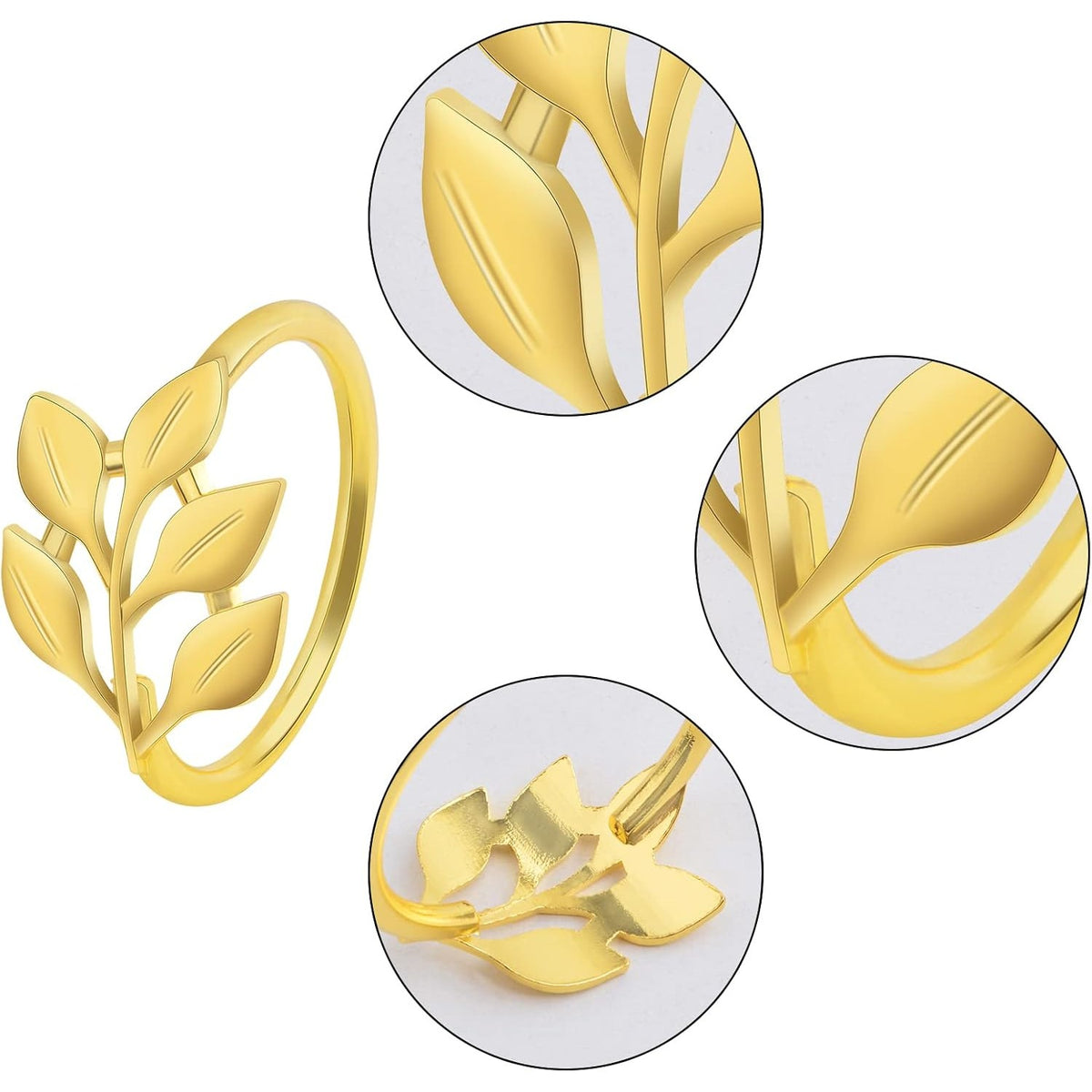 6 Pieces Leaf Napkin Rings Set Metal Napkin Holder Ring Buckles Napkin Band Adornment Dining Table Setting for Wedding Christmas Party Banquet Dinner Decor, 3 Colors