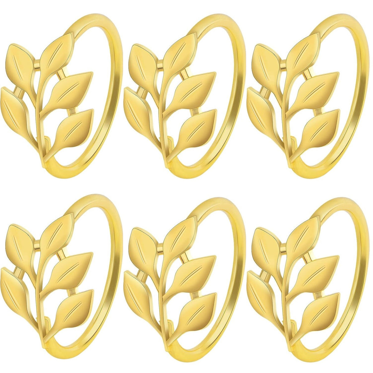 6 Pieces Leaf Napkin Rings Set Metal Napkin Holder Ring Buckles Napkin Band Adornment Dining Table Setting for Wedding Christmas Party Banquet Dinner Decor, 3 Colors