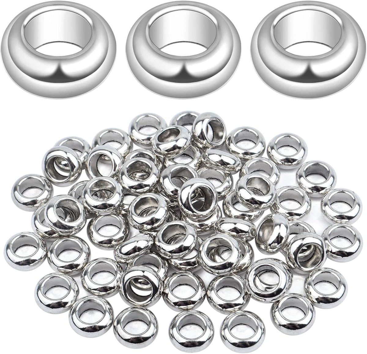 60pcs Rondelle Large Hole Spacer Beads Tibetan European Spacer Loose Hole Metal Beads for Necklace Bracelet Jewelry Making,10×6×5mm