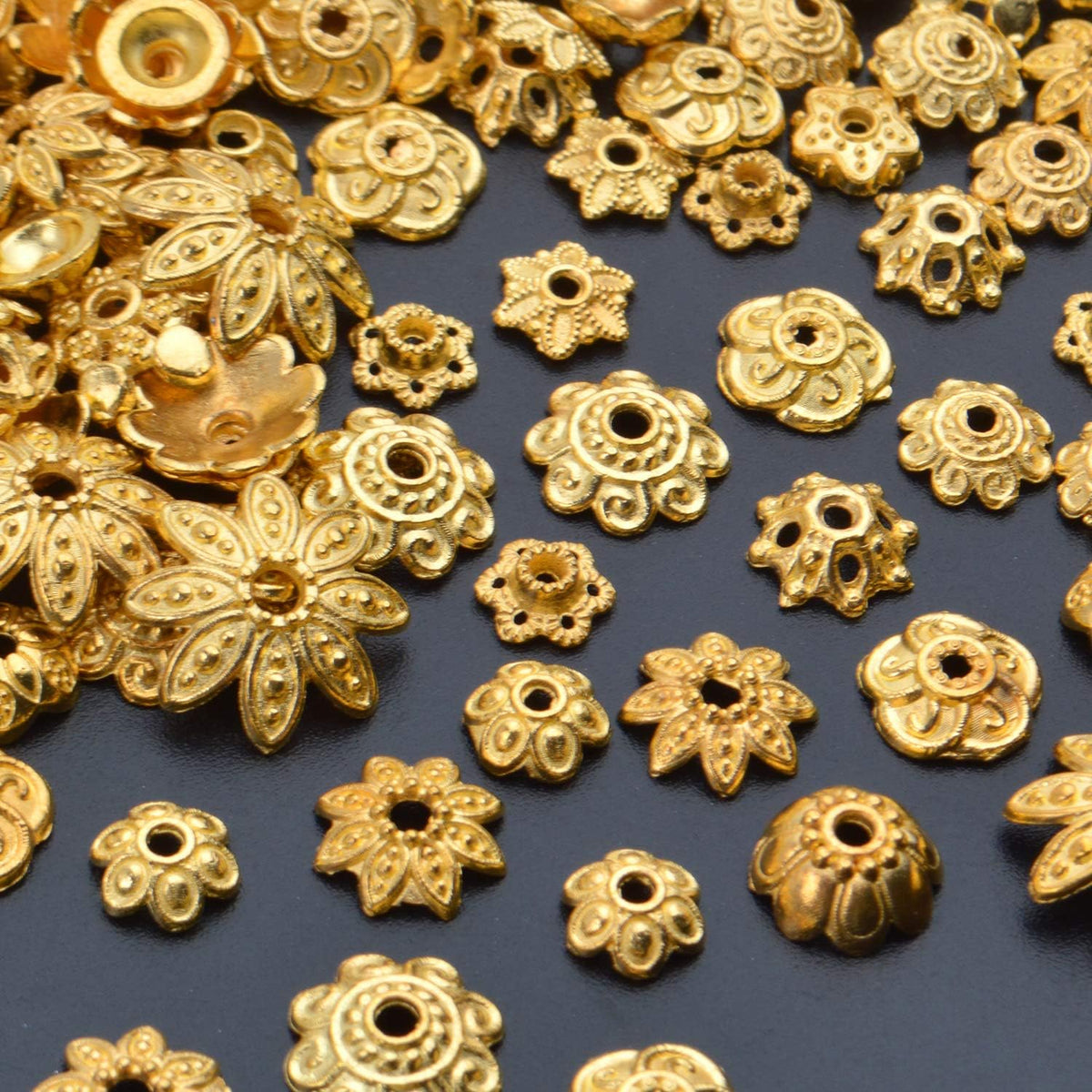 100 Gram(About 250-350pcs) Bead Caps Metal Spacers Jewelry Findings Accessories for Bracelet Necklace Jewelry Making,Gold