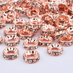 100pcs 10 mm Rhinestone Rondelle Spacer Beads Large Hole Round Crystal Loose Beads Craft Supplies for DIY European Bracelet Jewelry Making Decor, Rose Golden