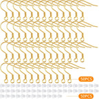 50pcs Stainless Steel Earring Hooks Hypoallergenic French Earwire Fish Hooks with 50pcs Clear Earring Backs Stoppers for DIY Earrings Jewelry Making Findings, Golden