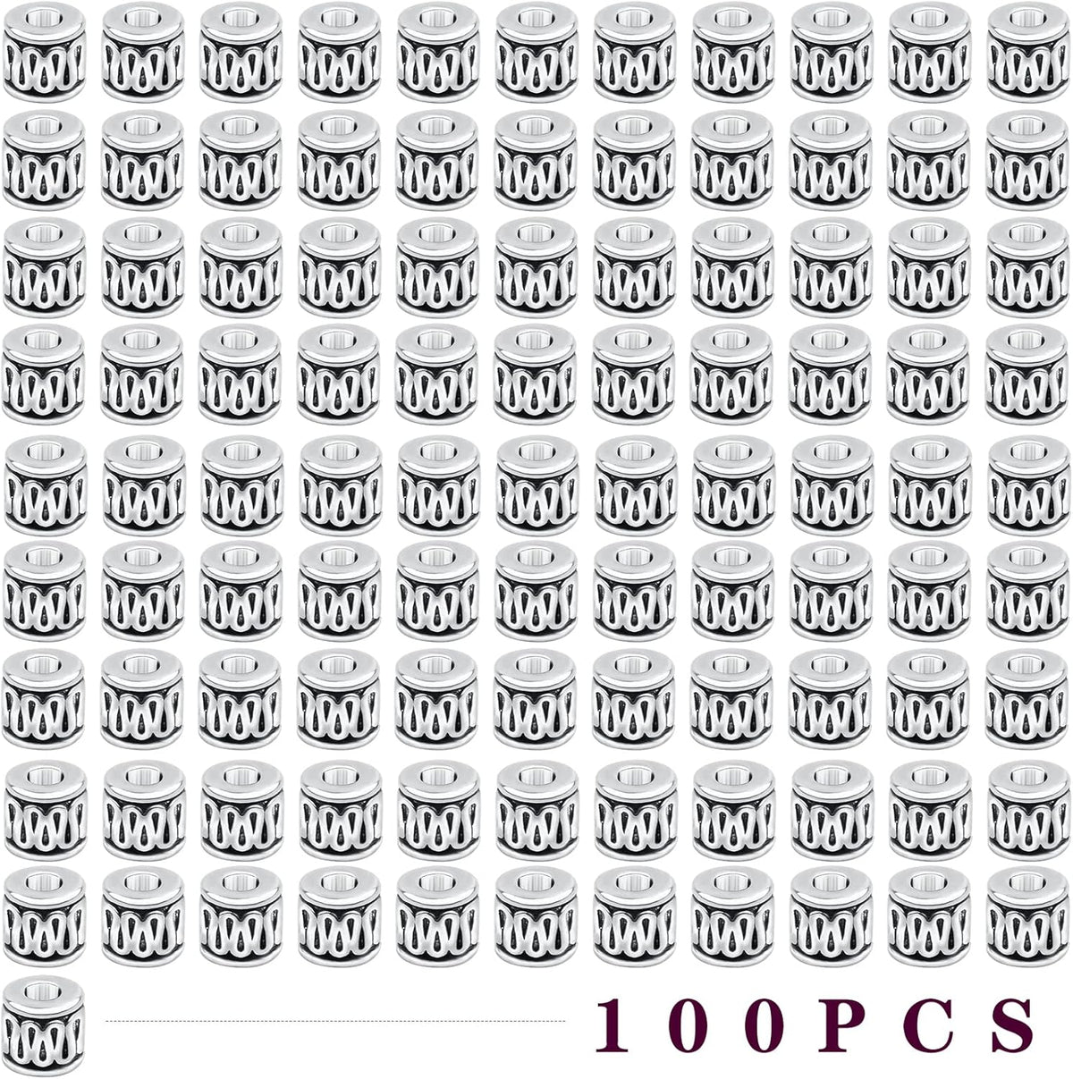 100 Pieces Tibetan Silver Tube Spacer Beads Antique Alloy Loose Charm Beads Handmade Accessories for DIY Jewelry Making Crafting Party Favor Gifts, Hole: 2.8 mm