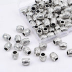 100pcs Antique Silver Oval Spacer Beads Alloy European Large Hole Loose Beads with A Plastic Box for DIY Bracelet Jewelry Making Handmade Decor, Hole: 4.3 mm