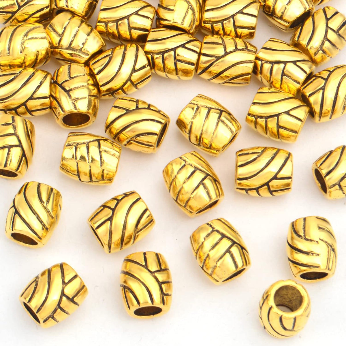 50pcs Antique Golden Large Hole Spacer Beads Alloy Column Tube Beads Loose Barrel Beads Jewelry Findings for DIY Bracelet Necklace Handmade Decor, Hole: 4.7 mm