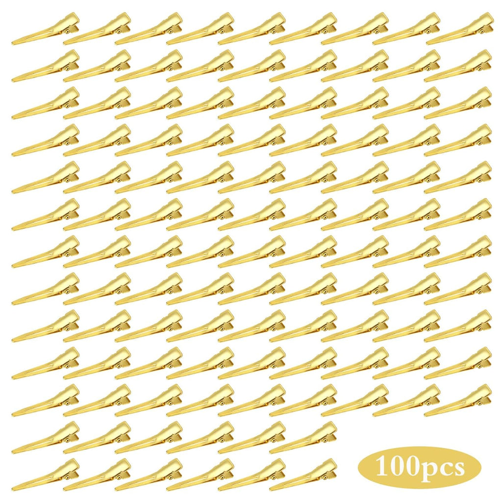 100pcs 1.4 Inches (3.5 cm) Golden Single Prong Curl Clips Metal Alligator Hairpins Clips Sectioning Hair Clips Hair Accessories for Hair Extensions Styling