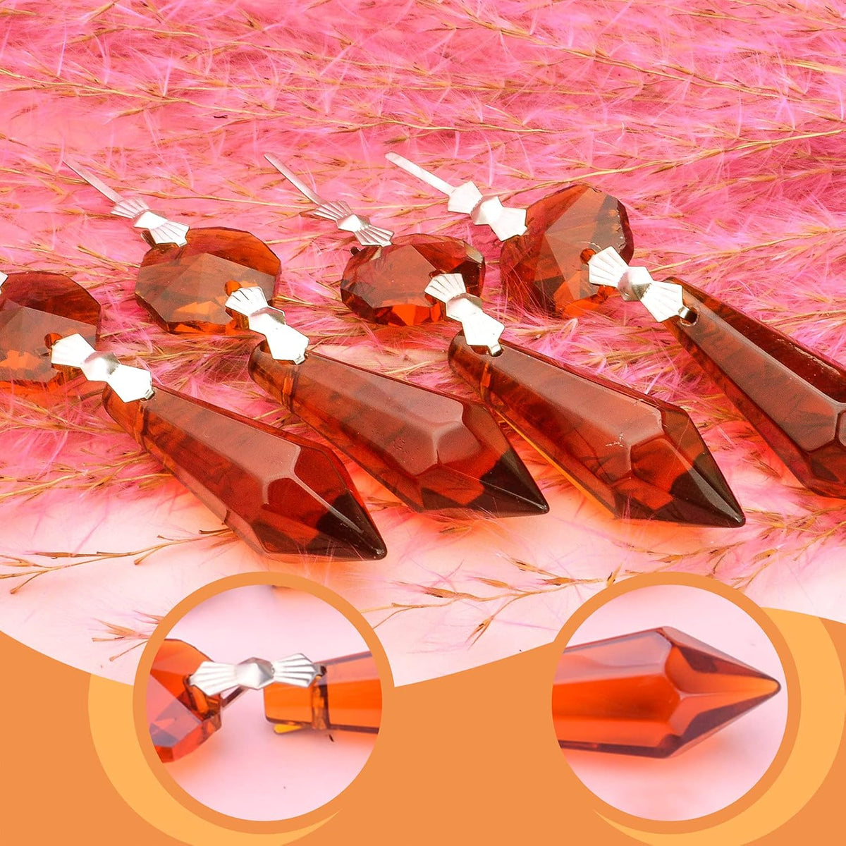 20pcs Crystal Icicle Prisms Chandelier Replacement Drop Pendants Octagon Crystal Glass Tip Beads for Wedding Christmas Curtain Lamp Decoration, Amber, 35 mm