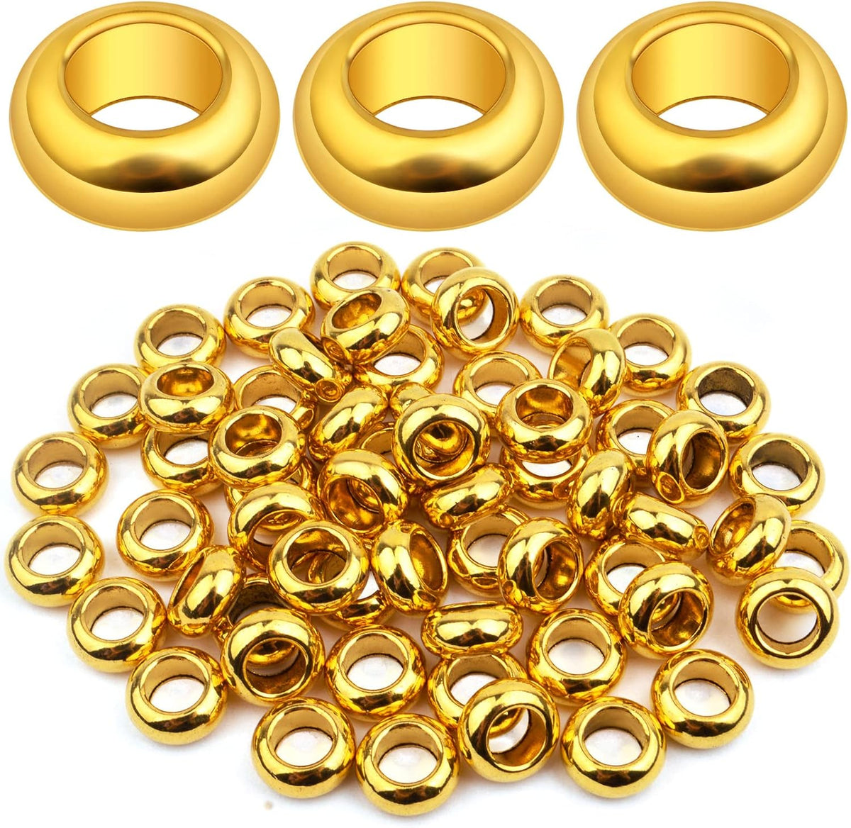 60pcs Rondelle Large Hole Spacer Beads Tibetan European Spacer Loose Hole Metal Beads for Necklace Bracelet Jewelry Making,10×6×5mm