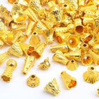 100 Gram (About 110-150pcs) Mixed Flower Spacer Bead Caps Alloy Cone Bead Caps Jewelry Findings Accessories for DIY Bracelet Necklace Tassel Crafts Decor, Bright Golden