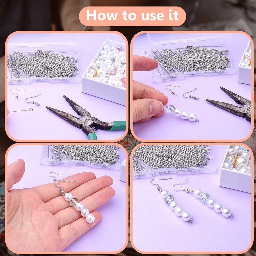 200pcs 50 mm Stainless Steel Open Eye Pins Flat Head Pins Jewelry Headpins Findings with a Plastic Box for DIY Charm Beads Bracelet Necklace Jewelry Making