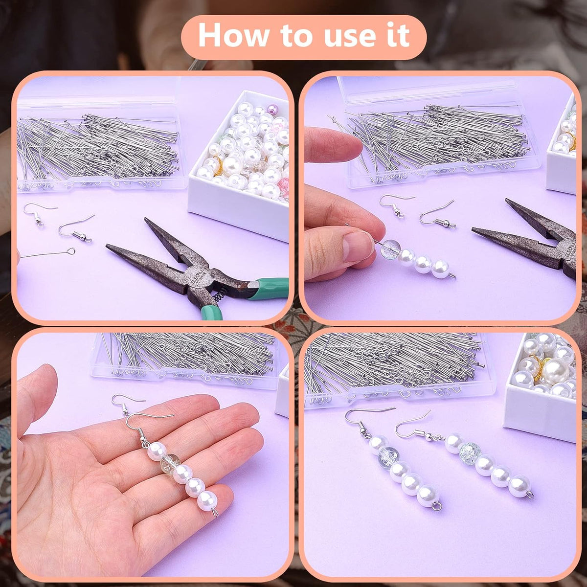 200pcs 50 mm Stainless Steel Open Eye Pins Flat Head Pins Jewelry Headpins Findings with a Plastic Box for DIY Charm Beads Bracelet Necklace Jewelry Making
