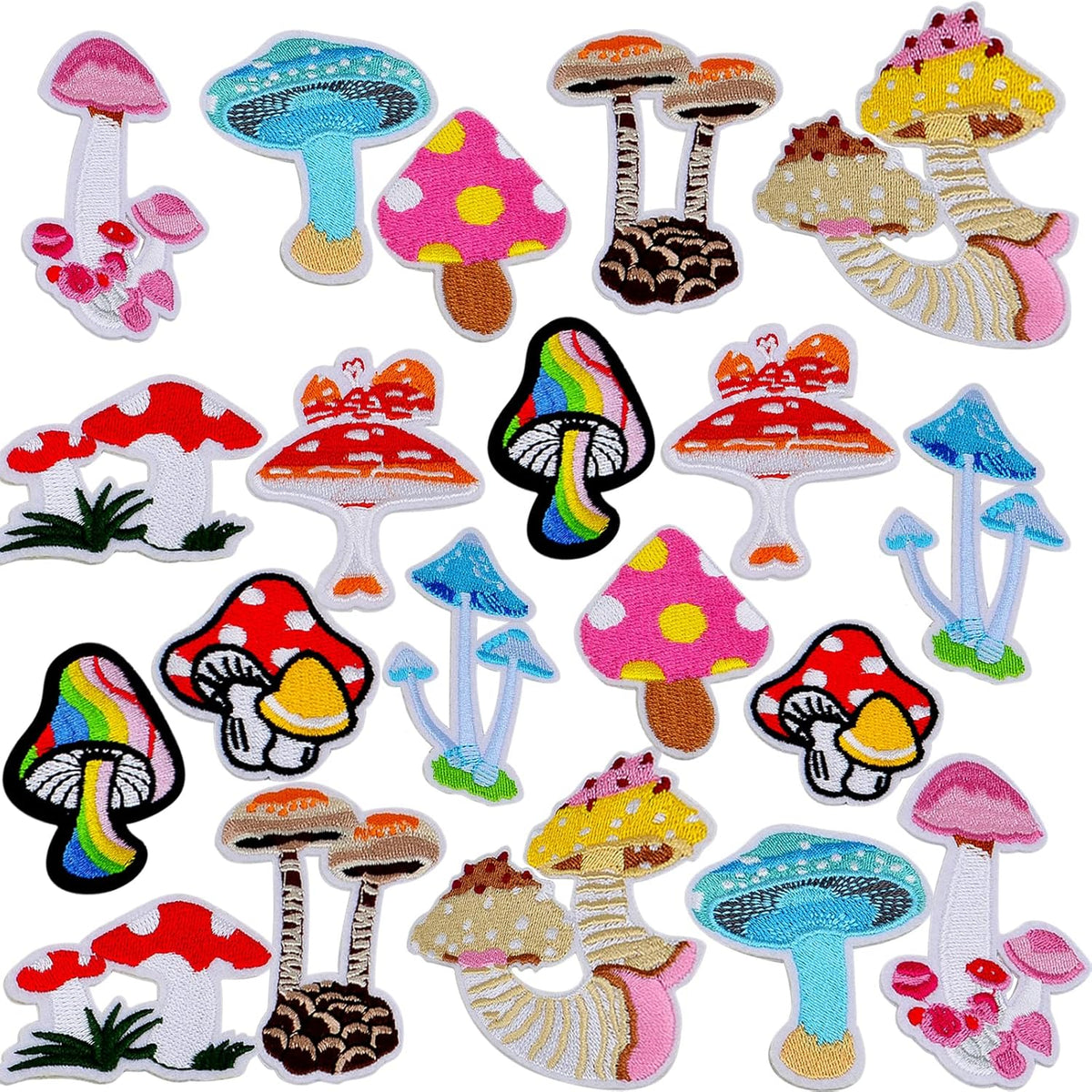 20 Pieces Mushroom Embroidered Patches Iron-on Mixed Styles Mushroom Applique Sewing Embroidery Patches for Clothes Dress Hat Pants Shoes Curtain Backpack Bags Decoration
