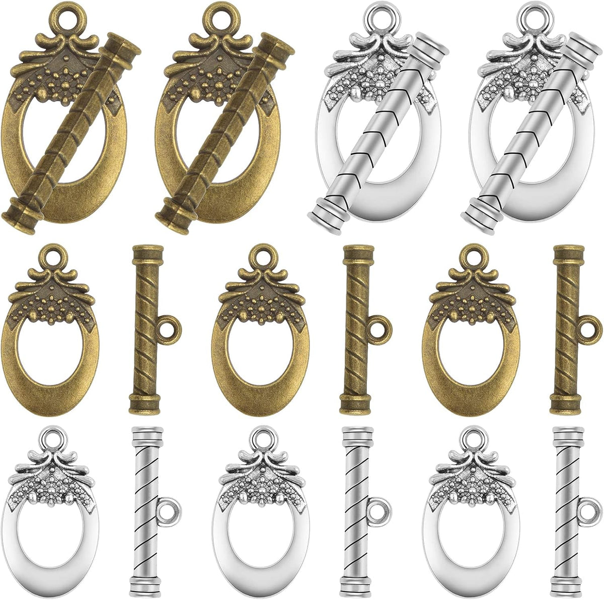 20 Sets Butterfly Bracelet Toggle Clasps T-Bar End Tibetan Closure Filled Fastener Hook Toggle Connectors for DIY Necklace Jewelry Craft Making, 2 Colors