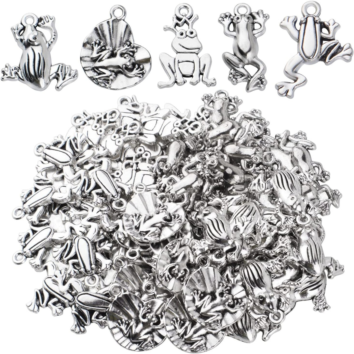 60pcs Antique Silver Plated Frog Charms Pendants Alloy Animal Pendant Charms Craft Supplies for DIY Earrings Necklace Bracelet Jewelry Making, 5 Styles