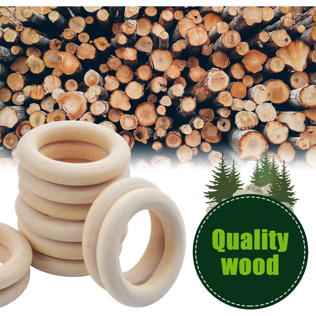 20Pcs Natural Wood Rings Wooden Hoop with 50Pcs Unfinished Wood Beads Wooden Loose Beads for DIY Pendant Connectors Jewelry Making Macrame Wall Hanging Craft