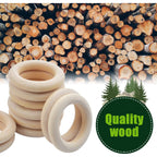 20Pcs Natural Wood Rings Wooden Hoop with 50Pcs Unfinished Wood Beads Wooden Loose Beads for DIY Pendant Connectors Jewelry Making Macrame Wall Hanging Craft