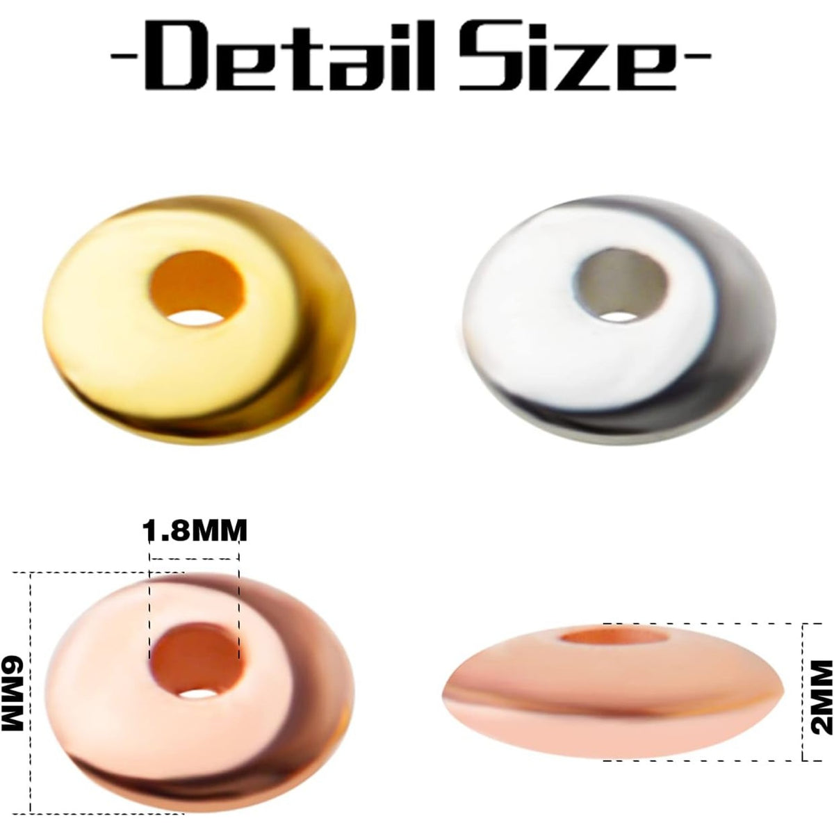 600pcs Spacer Beads Flat Round Bead Spacers Rondelle Beads Disc Spacer Loose Beads for DIY Jewelry Bracelet Making,3 Colors