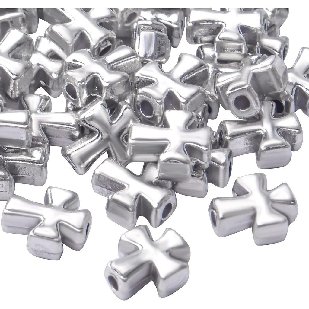 50pcs Antique Silver Cross Spacer Beads Tibetan Alloy Crucifix Cross Charm Beads for DIY Jewelry Bracelet Making,9.6mm×8.4mm