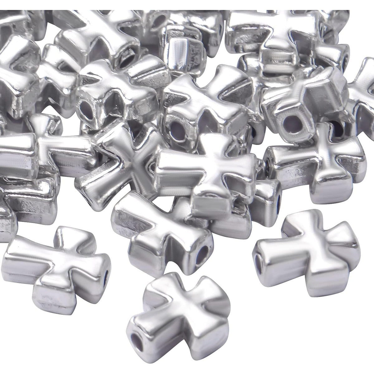 50pcs Antique Silver Cross Spacer Beads Tibetan Alloy Crucifix Cross Charm Beads for DIY Jewelry Bracelet Making,9.6mm×8.4mm