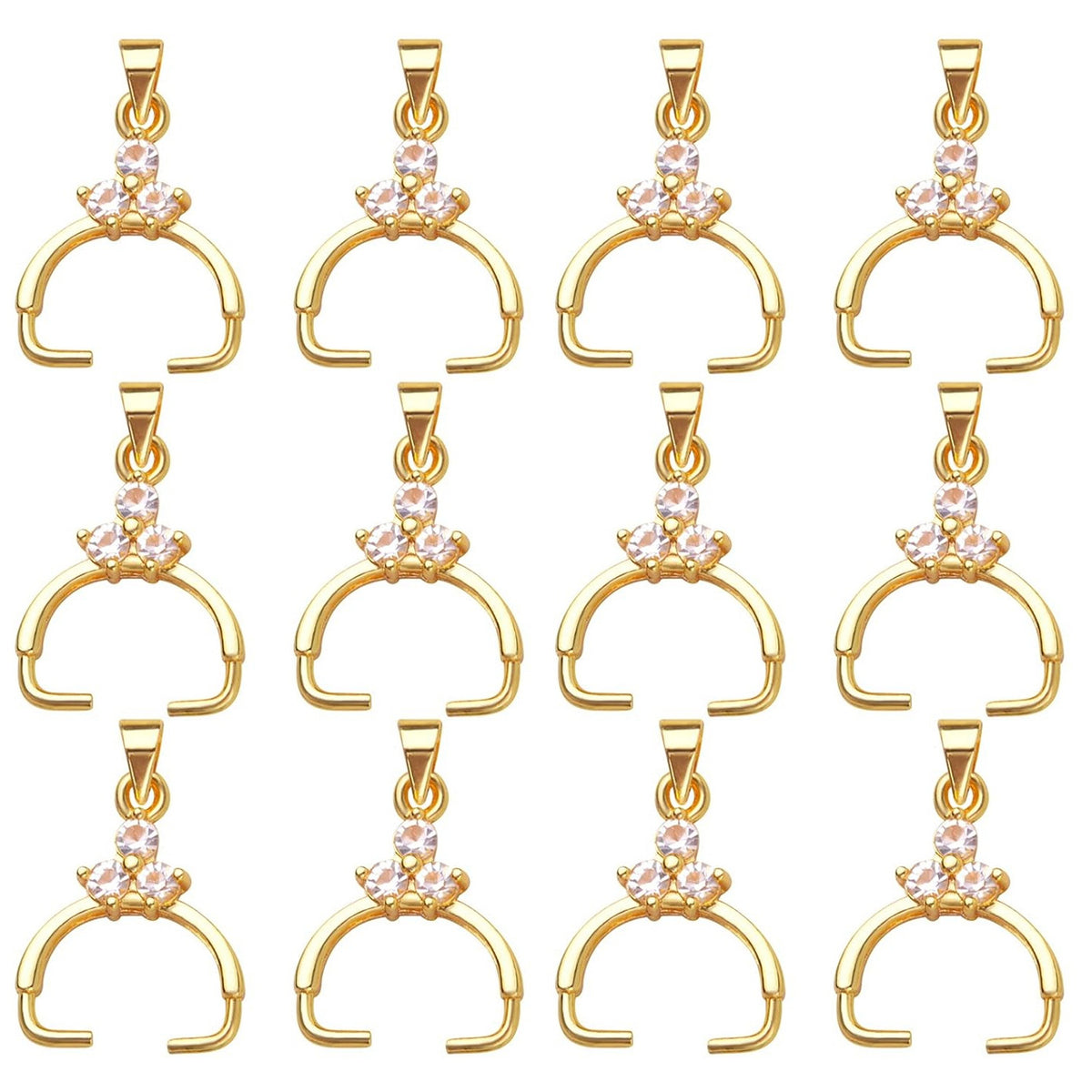 12pcs Cubic Zirconia Pinch Bails Brass Pinch Clip Bail Clasp Dangle Charm Clip Buckle Beads Pendant Connector for DIY Jewelry Making Handmade Decoration, 2 Colors