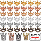 40pcs Crown Charm Spacer Beads, Mixed Rhinestone Alloy, Large Hole, 2 Styles
