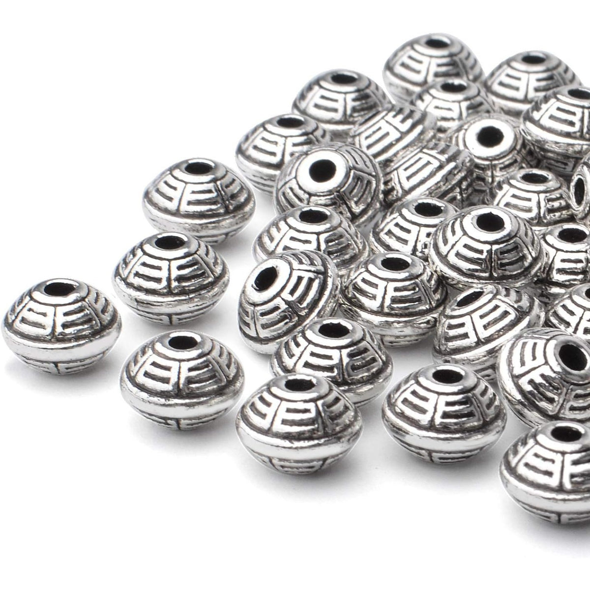 100pcs 8.5mm Tibetan Spacer Beads Bicone Bead Spacer Alloy European Spacers Loose Beads Jewelry Spacer Charms with A Box for DIY Jewelry Making