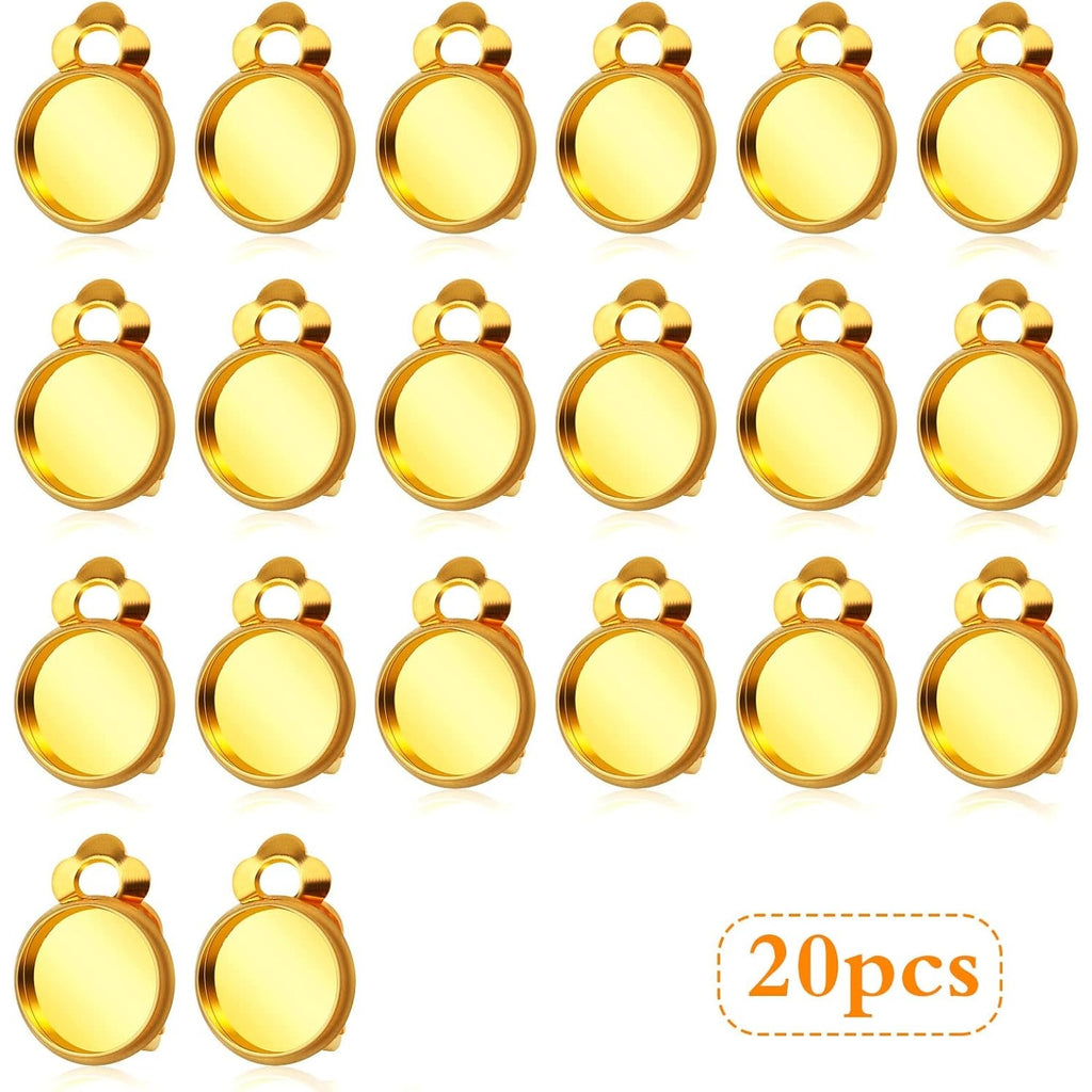 Clip-on Earring Converters, 20pcs (10 Pair) Flat Round Earring Trays 12mm Earring Cabochon Setting Converter for Non Pierced Ears Earring Making - Silver