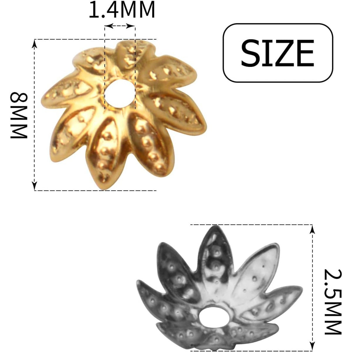 Tibetan Bead Caps, 600pcs 8 mm Antique Alloy Mixed Flower Bead Spacers Jewelry Findings Accessories for DIY Crafts, 6 Colors