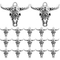 50pcs Antique Silver Hollow Cow Skull Charms Vintage Alloy Western Animal Pendant Cattle Head Dangle Charms for DIY Necklace Bracelet Keychains Jewelry Craft Making
