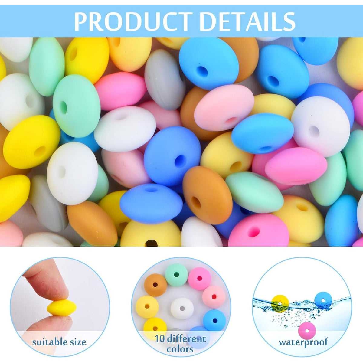 100pcs 12 mm Soft Silicone Abacus Beads Rubber Lentil Shaped Spacer Beads Round Saucer Loose Beads for DIY Bracelets Keychains Jewelry Making Supplies, 10 Colors