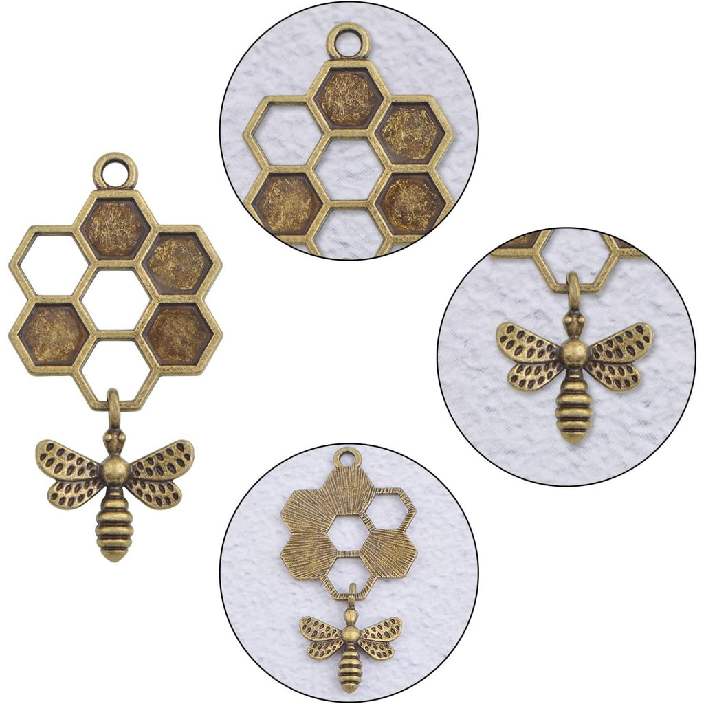 12pcs 3D 3 Styles Honey Comb Bee Charms Alloy Honeybee Honeycomb Pendants Hollow Flying Animal Insect Dangle Charms Ornaments for DIY Bracelet Necklace Keychains Craft Supplies