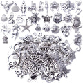 50pcs Antique Silver Animal Charms Alloy Dragon Monkey Fish Turtle Octopus Insect Charm Pendants Craft Supplies for Jewelry DIY Earrings Necklace Bracelet Making Accessories