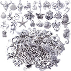 50pcs Antique Silver Animal Charms Alloy Dragon Monkey Fish Turtle Octopus Insect Charm Pendants Craft Supplies for Jewelry DIY Earrings Necklace Bracelet Making Accessories
