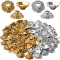 100pcs 9mm Tibetan Style Alloy Flower Caps Spacer Bead Caps Flower Beads End Caps Spacer Caps with A Box for DIY Jewelry Crafts Making(Antique Silver and Antique Gold)