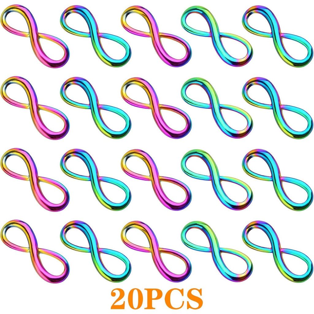 20 Pieces Rainbow Color One Direction Infinity Symbol Charms Alloy Number 8-Shaped Infinite Sign Pendants Links for DIY Bracelet Necklace Jewelry Making Findings