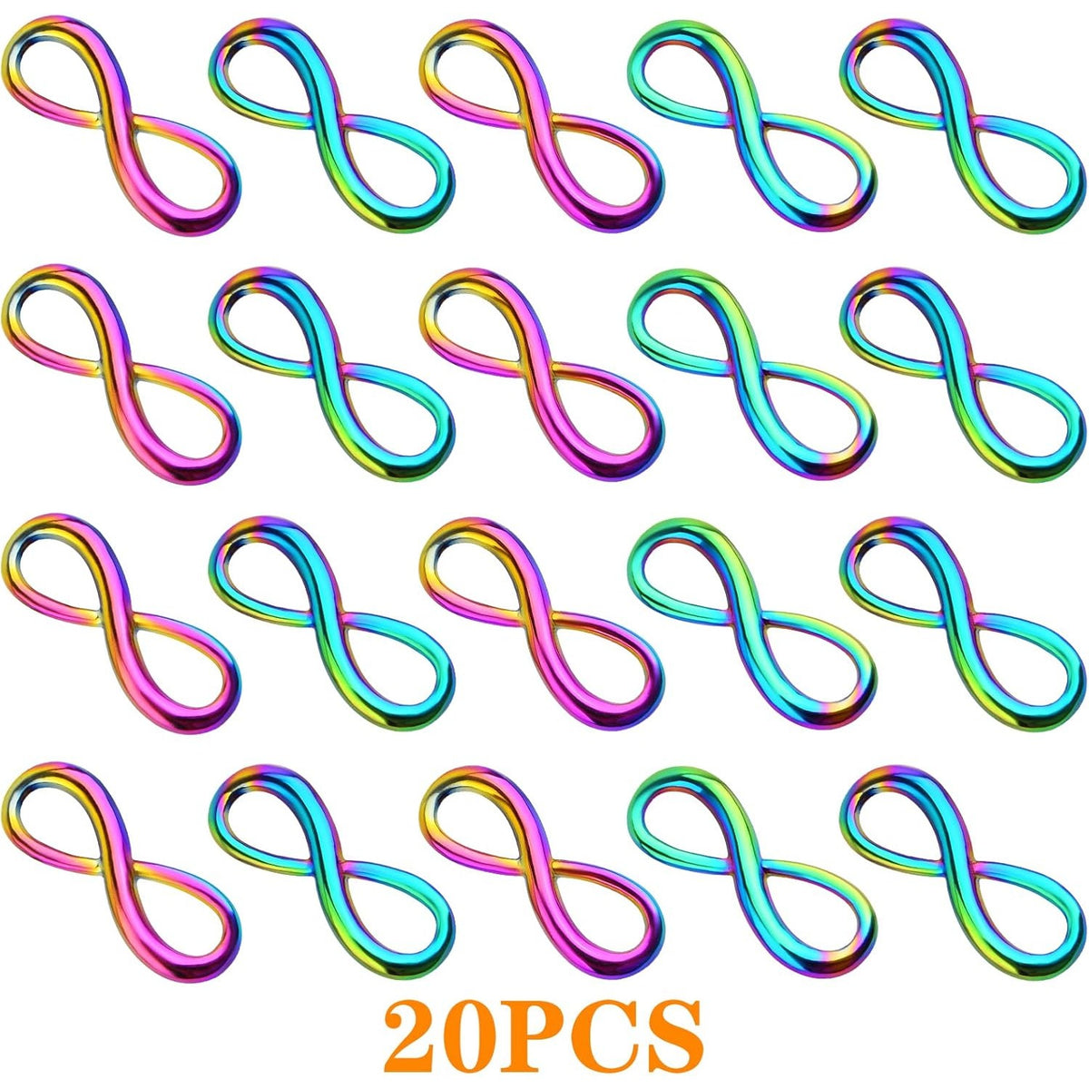 20 Pieces Rainbow Color One Direction Infinity Symbol Charms Alloy Number 8-Shaped Infinite Sign Pendants Links for DIY Bracelet Necklace Jewelry Making Findings