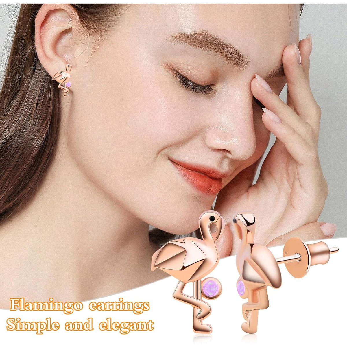 S925 Sterling Silver Flamingo Stud Earrings Large Waterfowl Tropical Bird Flamingo Earring Posts Hawaiian Summer Beach Gifts with Screw Ear Backs for Women
