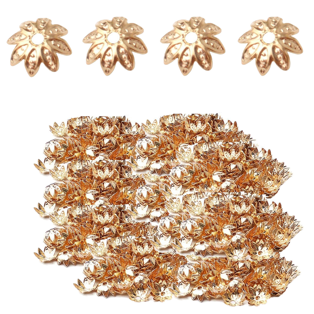 Tibetan Bead Caps, 600pcs 8 mm Antique Alloy Mixed Flower Bead Spacers Jewelry Findings Accessories for DIY Crafts, 6 Colors
