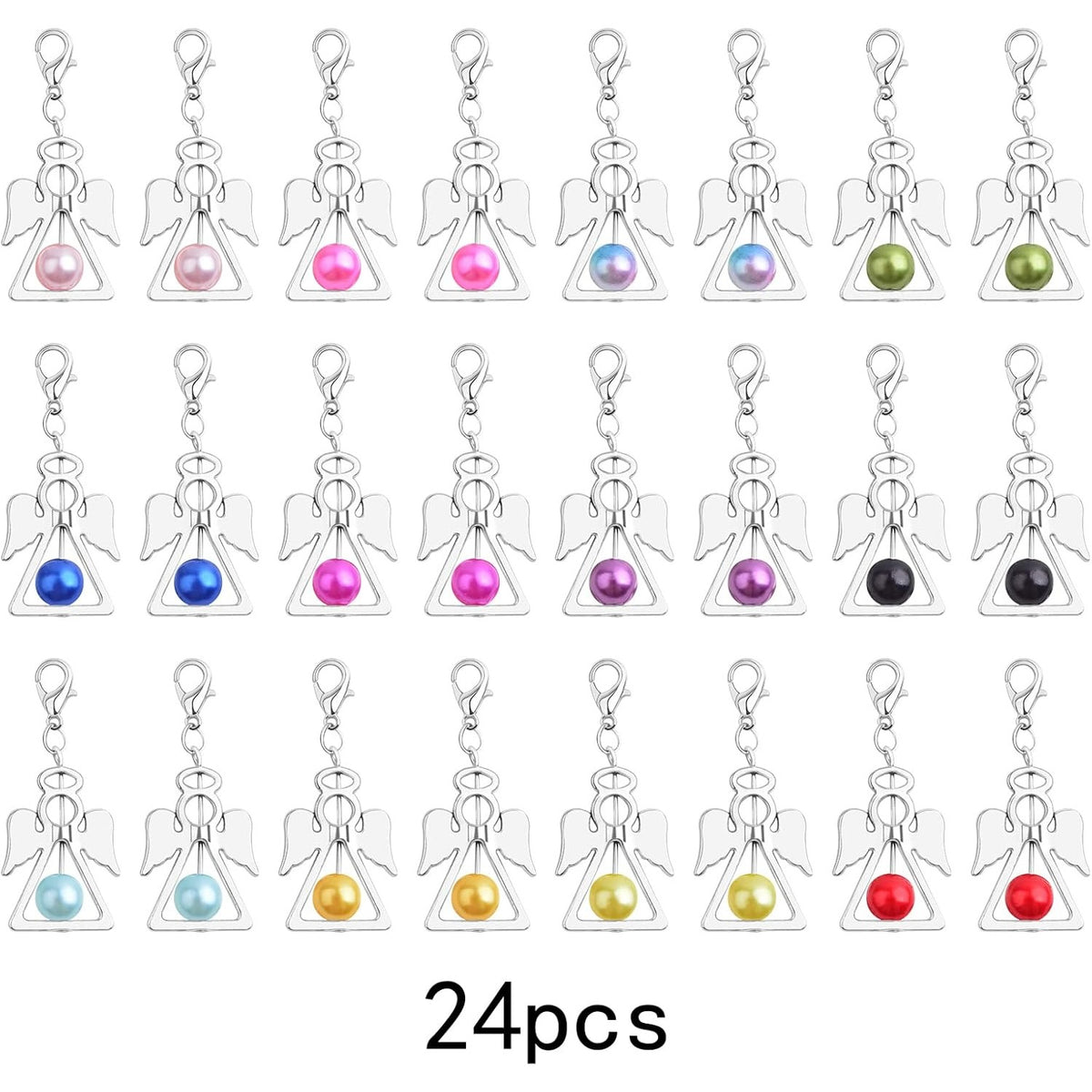 24pcs Angel Wings Dangle Charms Alloy Guardian Angel Fairy Wing Pendants with Lobster Clasps for DIY Necklace Earrings Key Chains Jewelry Making Wedding Decor, 12 Colors