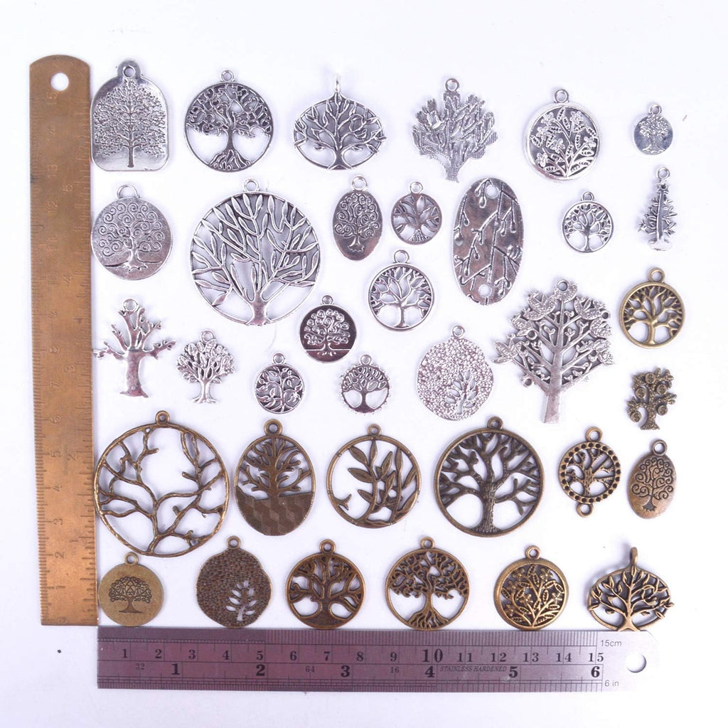 35pcs Mixed Alloy Tree of Life Pendants Beads Charms Pendants for Crafting, Jewelry Findings Making Accessory for DIY Necklace Bracelet