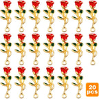 20 Pieces Rose Flower Charms Enamel Dangle Flower Pendants Jewelry Charm Accessories for DIY Earrings Necklace Bracelet Crafts Decor, Red