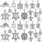 75pcs 15 Styles Tibetan Silver Mixed Turtle Shape Charms Vintage Alloy Sea Turtle Tortoise Dangle Pendants for DIY Necklace Bracelet Jewellery Making Supplies