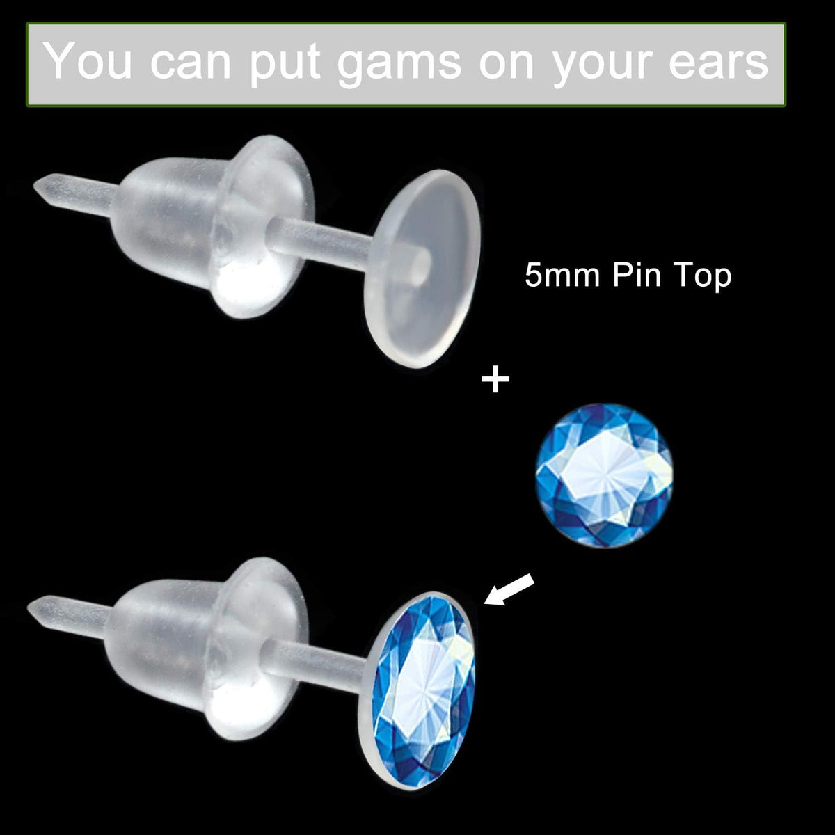500 Pieces Plastic Earring Posts Clear Flat Ear Pins and 500 Pieces Silicone Backs Earnuts Earring Backs,2 Sizes