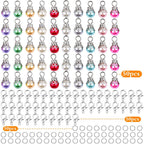 50pcs Muti-Color Clip-On Pearl Dangle Pendants Silver Flower Bead Cap Drops with 50pcs Lobster Clasps Accessory fit Floating Locket Charms Necklace Jewelry Making