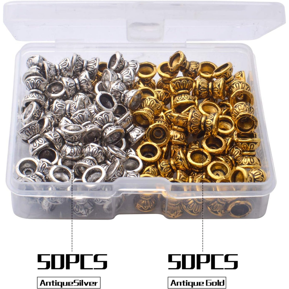 100pcs Double Flower Bead Caps Tibetan Alloy Bead End Caps Flower Caps Jewelry End Caps with A Box for DIY Bracelet Jewelry Crafts Making, 6.6×5.5×3.5mm