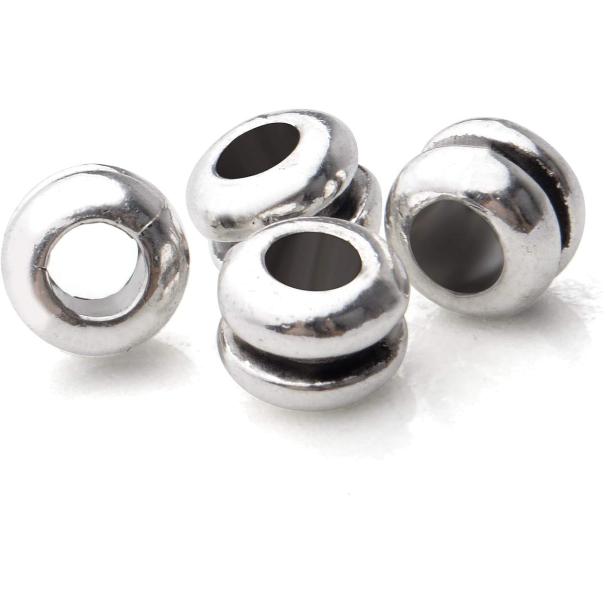 100pcs Antique Silver Spacers Beads Alloy Round Bead Spacers Loose Beads Large Hole Spacer Beads Charms for Bracelet Necklace DIY Jewelry Making