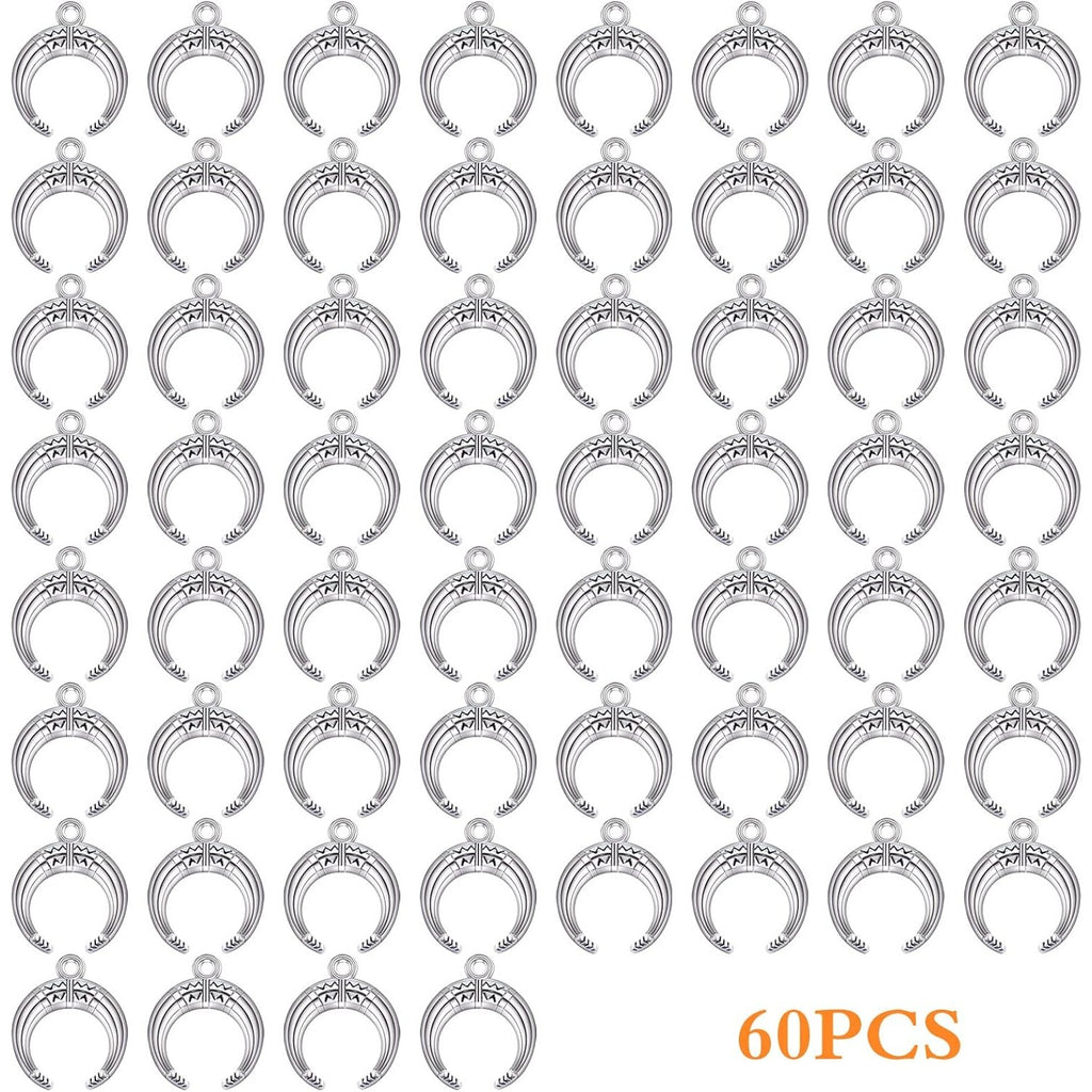 60 Pieces Antique Silver Crescent Moon Pendants Vintage Alloy Luna New Moon Dangle Charms Bulk Crafts Accessory for DIY Bracelet Necklace Earrings Jewelry Making