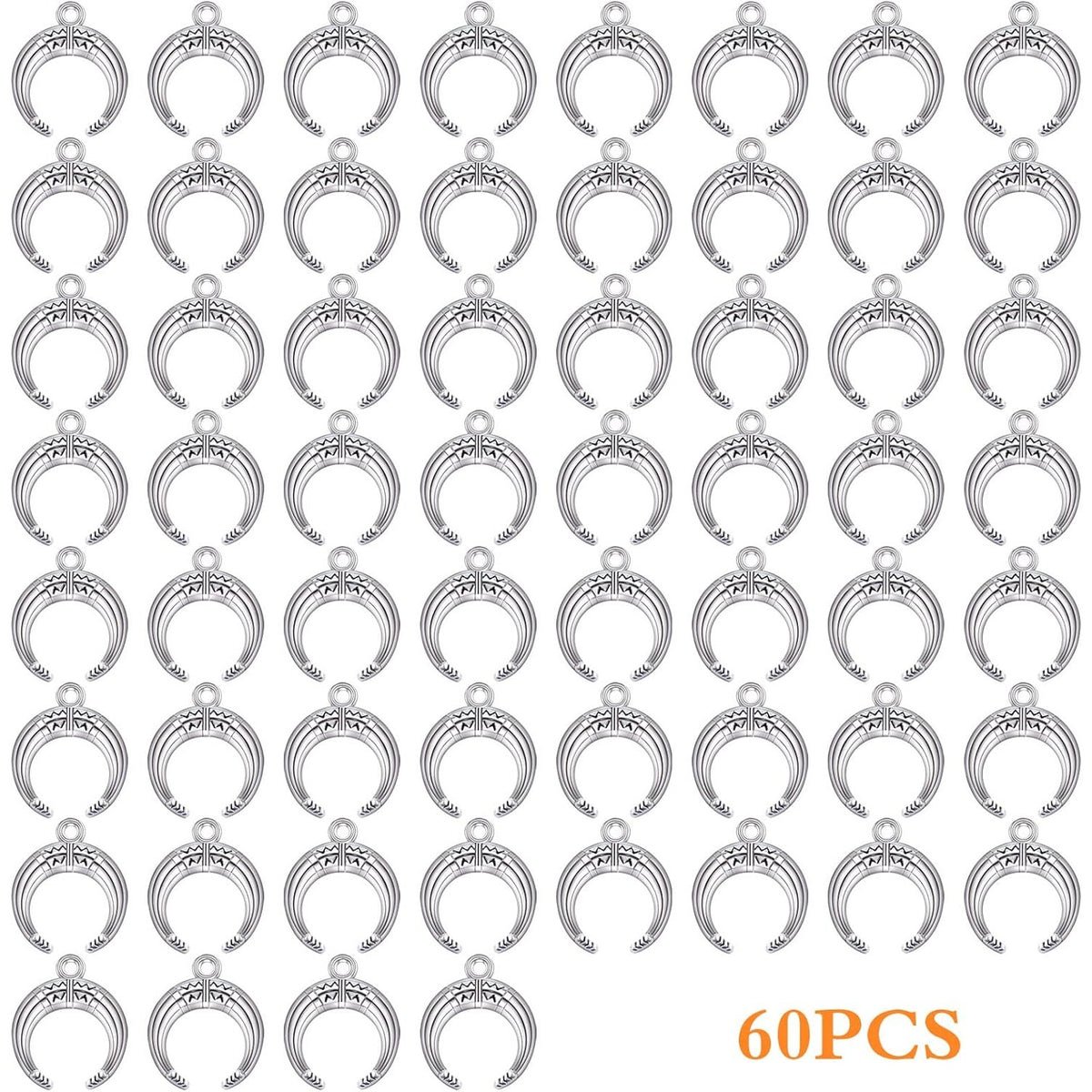 60 Pieces Antique Silver Crescent Moon Pendants Vintage Alloy Luna New Moon Dangle Charms Bulk Crafts Accessory for DIY Bracelet Necklace Earrings Jewelry Making
