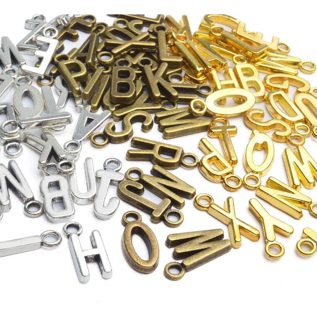 Letter Charms,156pcs (6 Sets) Silver Golden Antique Bronze Alphabet Pendants Charms Round Letter A-Z Charms for Necklace Bracelet Jewelry Making DIY Crafting